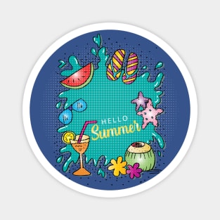 Summer banner concept. Hand drawn hello summer background Magnet